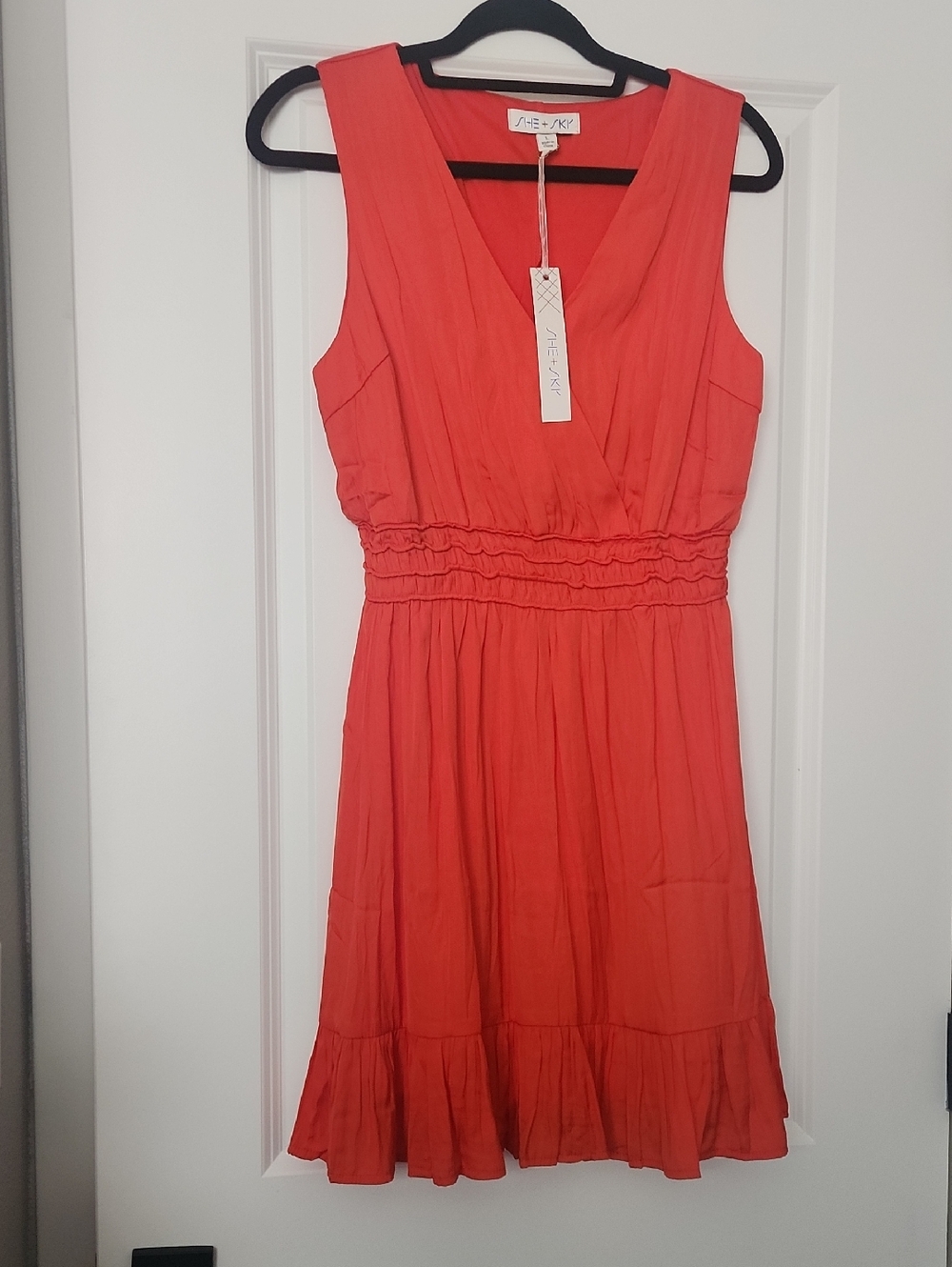 She + Sky Coral Sleeveless V-Neck Mini Dress